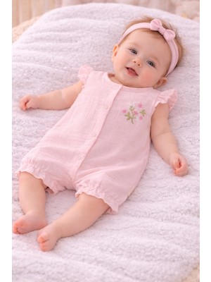 Necix Kız Bebek Yazlık Müslin Tulum 0- 6 Ay 5481 5484