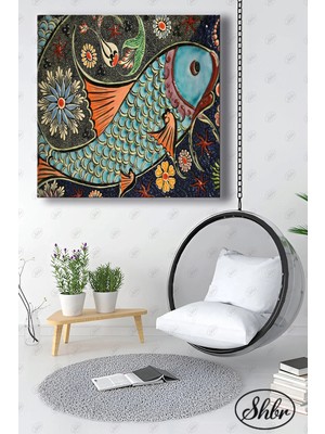 Şehzat Tekli Kare Dekoratif Kanvas Tablo Salon Yatak Odası Kafe Ofis Mozaik Tasarım Balık