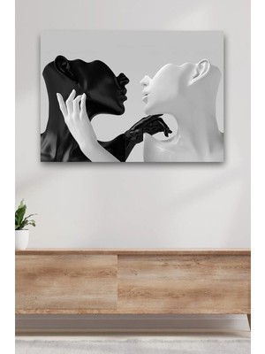 Şehzat Siyah Beyaz Heykel Insanlar Soyut Kanvas Dekoratif Duvar Tablosu