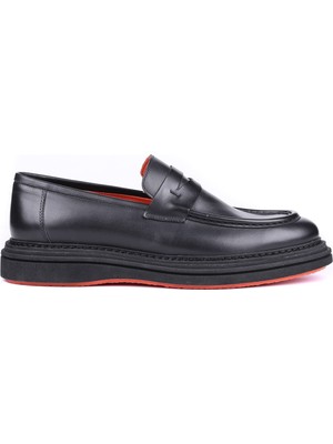 Shoetyle - Siyah Hakiki Deri Bağcıksız Erkek Günlük Ayakkabı 250-2575