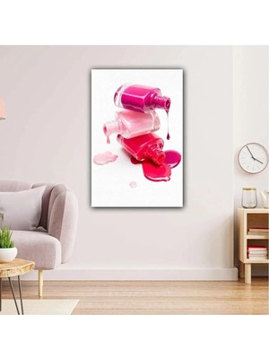Şehzat Pembe Kırmızı Oje Şişesi Makyaj Kanvas Tablo AR030155