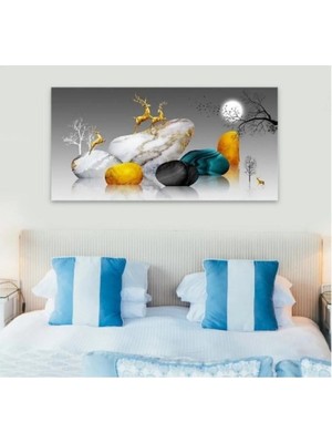 Şehzat Modern Altın Geyikler Dekaoratif Tasarım Kanvas Duvar Tablo