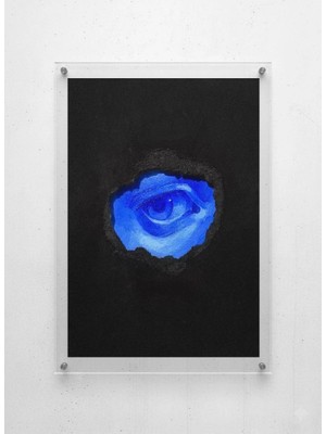 Lamazif Mavi Göz Soyut Sanat Pleksi Tablo – Şeffaf Pleksi Arası Duvar Dekoru | Modern & Minimal