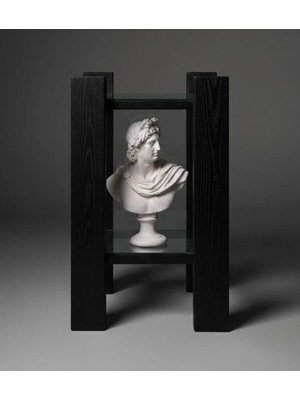 Lamazif Modern Siyah Ahşap Vitrin Standı – Pleksi Uyumlu Dekoratif Sergileme Mobilyası