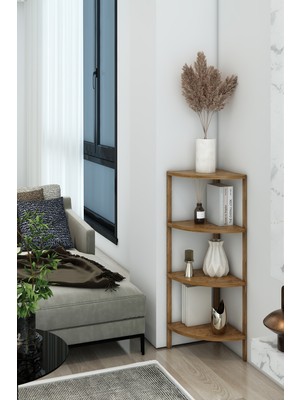 Atlantik Çam 4 Katlı Üçgen Ahşap Çok Amaçlı Sehpa Saksılık-Çiçeklik Dekoratif Raf