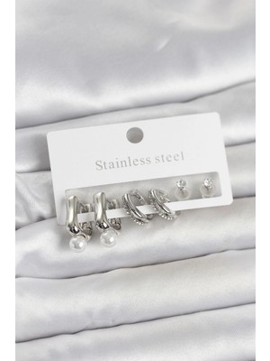 Sb Shopping Çelik Gümüş Renk Kadın Küpe Seti