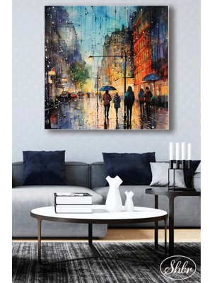 Şehzat Tekli Kare Kanvas Dekoratif Duvar Tablosu Salon Yatak Odası Kafe Ofis Caddede Gece Illüstrasyon