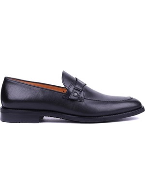 Shoetyle - Hakiki Deri Siyah Renk Bağcıksız Klasik Erkek Ayakkabı - 900-4784