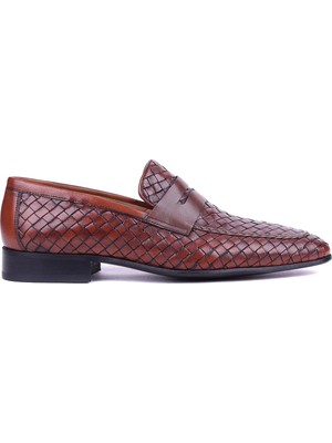 Fosco - Hakiki Deri Taba Rengi Özel El Örgüsü Erkek Klasik Ayakkabı - 2090