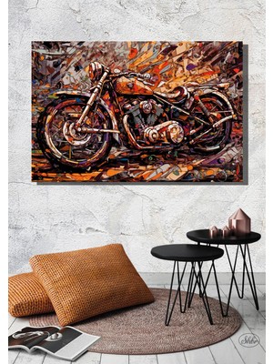 Şehzat Tekli Yatay Kanvas Tablo, Soyut Motorsiklet, Dekoratif Kanvas Duvar Tablosu