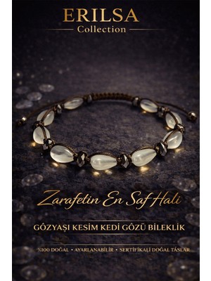 Erilsa Sertifikalı Kedi Gözü Bileklik - 9mm Gözyaşı Fosforlu Gece Parlayan Akrilik Kehribar Makrome
