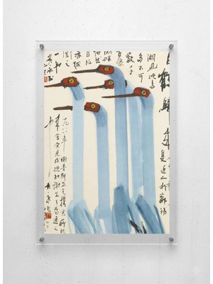 Lamazif Pleksi Cam Duvar Tablosu – Turna Kuşu & Uzak Doğu Kaligrafi Temalı Modern Sanat Poster | Akrilik Tablo