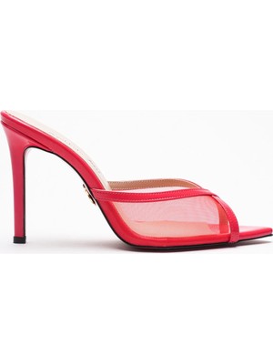 Ayakkabı Ateşi Kadın Burun Açık Fileli Topuklu Terlik Yekta Kırmızı Rugan