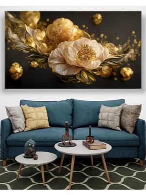 Şehzat Altın Desenli Soyut Çiçek Muhteşem Kanvas Tablo