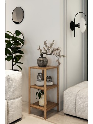 AVC Trade Dekoratif 3 Katlı Ahşap Köşe Sehpası - Çok Amaçlı Salon & Ofis Rafı