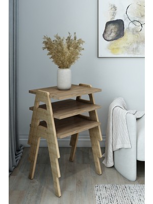 AVC Trade İskandinav Stil 3’lü Ahşap Zigon Sehpa Seti - İç İçe Geçer Orta Sehpa