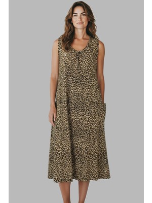 Remsa Kadın Sıfır Kol Viskon Elbise Pijama 25235-6 Bej