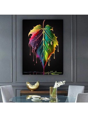 Şehzat Renkli Yaprak Dekoratif Kanvas Duvar Tablo