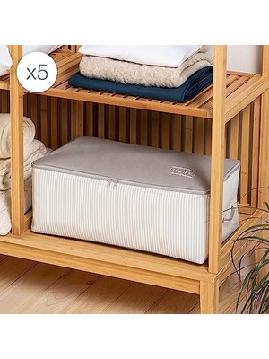 5'li Orta Boy Gri Çizgili Stuff & Things Hurç Set 52 x 28 x 21 cm