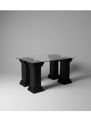 Lamazif Antik Sütun Ayaklı Cam Orta Sehpa 90X70 cm – 7mm Temperli Cam Üst Tabla, Siyah Kolon Tasarım
