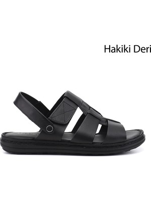 Gönderi(r) Erkek Siyah  Hakiki Deri Comfort Sandalet
