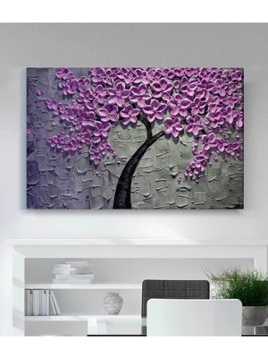 Şehzat Mor Çiçekli Ağaç Kanvas Tablo
