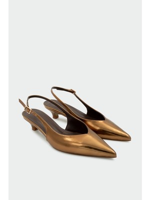 Laminta Siento Tokalı Düz Kadın Bakır Topuklu Ayakkabı