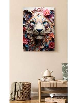 Şehzat 3D Aslan Dekor Kanvas Duvar Tablo