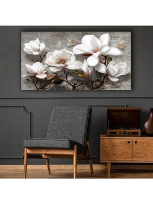 Şehzat Beyaz Çiçekler Modern Dekoratif Kanvas Tablo