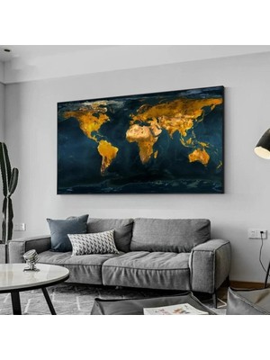 Şehzat Salonunuz Için Gold Dünya Haritası Kanvas Tablo