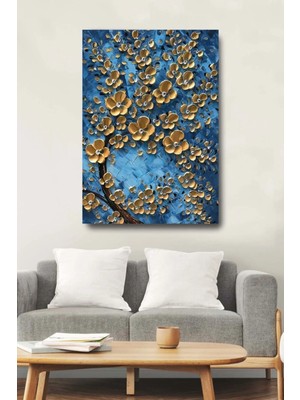 Şehzat Mavi Çiçekler Dekoratif Kanvas Duvar Tablosu Ev Ofis Hediyelik Tablo