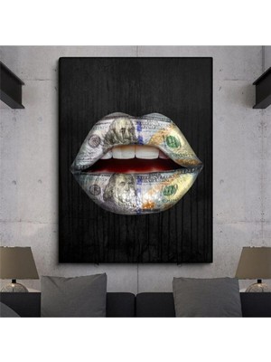 Şehzat Dolar Baskılı Dudaklar Kanvas Tablo