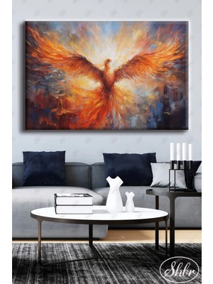Şehzat Tekli Yatay Dekoratif Kanvas Tablo Salon Yatak Odası Kafe Ofis Yağlı Boya Efekt Anka Kuşu