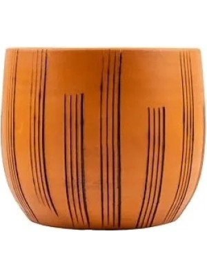 Calperia 19 cm Dik Çizgi Desenli Toprak Saksı, Dekoratif Saksılık