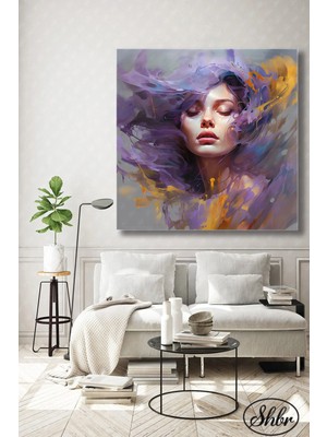 Şehzat Tekli Kare Kanvas Duvar Tablosu Salon Yatak Odası Kafe Mutfak Ofis Renkli Saçlı Kadın Portre