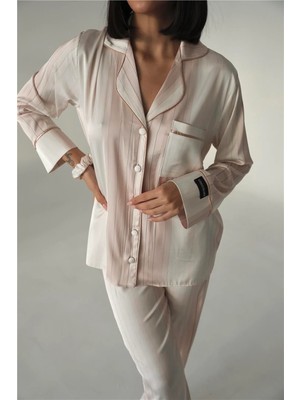 Coccolarsi Sogni Lineari Saten Uzun Pijama Takımı LDK05
