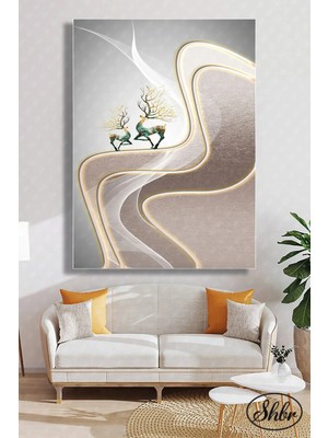 Şehzat Tekli Dikey Kanvas Dekoratif Duvar Tablosu Soyut Geometri Illüstrasyon Manzara Geyik