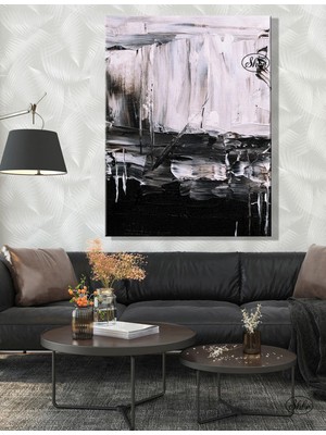 Şehzat Tekli Dikey Kanvas Tablo Siyah Beyaz Uyumu 3D Görünümlü Yağlıboya Dekoratif Kanvas Duvar Tablosu