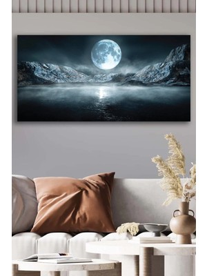 Şehzat Kanvas Duvar Tablosu Baskılı Dekoratif Dolunay Gece Dağ Deniz Ev Ofis Otel Dekor Hediyelik Tablo