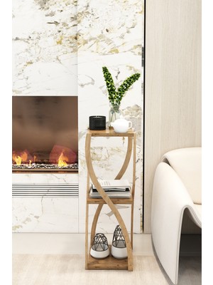 AVC Trade Konsept Bukle 3 Katlı Atlantik Çam Sehpa - Premium Dekoratif Yan Sehpa