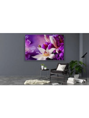 Şehzat Muhteşem Mor ve Beyaz Çiçek Kanvas Tablo