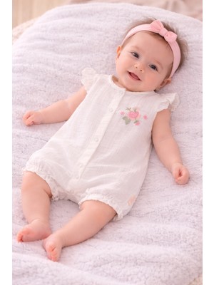 Necix Kız Bebek Yazlık Müslin Tulum 0- 6 Ay 5481 5484