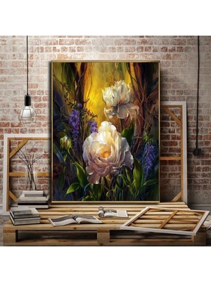 Şehzat Harikabirev Resimli Tablo Yağlı Boya Görünümlü Şık Çiçek Modelli Kanvas Tablo Model E11
