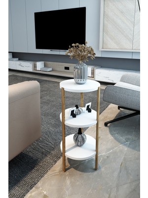 AVC Trade Modern 3 Raflı Yuvarlak Yan Sehpa - Şık Tasarım Sunum Ünitesi