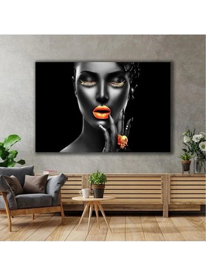 Şehzat Turuncu Makyajlı Afrikalı Kadın Kanvas Tablo