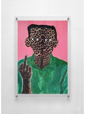 Lamazif Leopar Desenli Modern Sanat Pleksi Cam Duvar Tablosu | Cesur Figüratif Pop Art Dekor