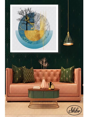 Şehzat Tekli Kare Kanvas Dekoratif Duvar Tablosu Salon Yatak Odası Kafe Ofis Altn Geyik Illüstrasyon