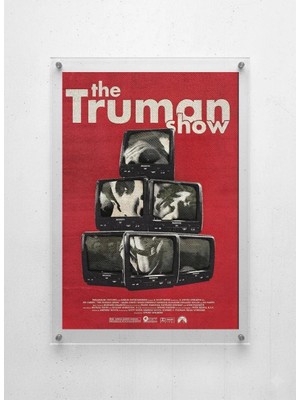 Lamazif Pleksi Cam Duvar Tablosu – The Truman Show Film Temalı Retro Tv Kolaj Poster | Akrilik Tablo