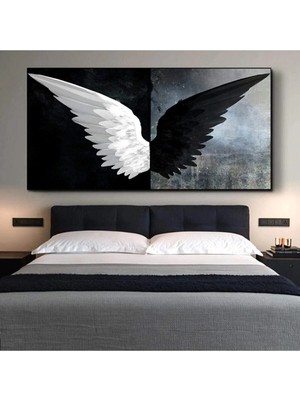 Şehzat Siyah Beyaz Kanat Kanvas Tablo