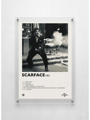 Lamazif Scarface Film Posteri Pleksi Tablo | Çift Pleksi Arası Fotoğraf, Vidali Duvar Montajlı Modern Dekor